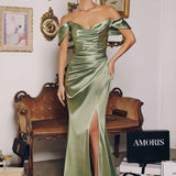 Amoris T610 Off the Shoulder Strap Gathered Hip Evening Gown