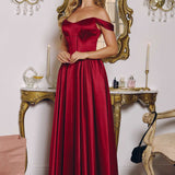 Amoris T612 Long A-Line Strapless Satin Semi-Formal Gown