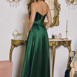 Amoris T612 Long A-Line Strapless Satin Semi-Formal Gown