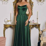Amoris T612 Long A-Line Strapless Satin Semi-Formal Gown