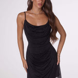 Amoris T617 Fitted Mini Cocktail Dress Draped Cowl Neckline