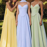 Amoris T711 Long Spaghetti Strap A-Line Chiffon Dress