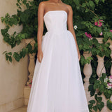 Amoris T712W Strapless Crepe Bodice A-Line Bridal Gown Layered Tulle Skirt