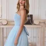 Amoris T712 Strapless Crepe Bodice A-Line Gown Layered Tulle Skirt