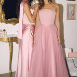 Amoris T712 Strapless Crepe Bodice A-Line Gown Layered Tulle Skirt