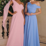 Amoris T716 One Shoulder Chiffon A-Line Evening Dress