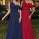 Amoris T716 One Shoulder Chiffon A-Line Evening Dress