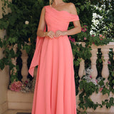 Amoris T716 One Shoulder Chiffon A-Line Evening Dress