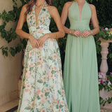 Amoris T719 Floral Printed A-Line Plunging Neckline Gown