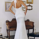 Amoris T720W Halter Satin Sleek Floor Length Satin Bridal Gown
