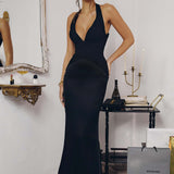 Amoris T720 Halter Satin Sleek Floor Length Gown