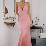 Amoris T720 Halter Satin Sleek Floor Length Gown