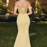 Amoris T721 Off the Shoulder Chiffon Fitted Mermaid Gown