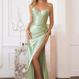 Amoris T723 Sleek and Modern Stretch Satin Strapless Gown