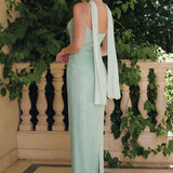 Amoris T725 Long Fitted Shimmering Lace Gown Spaghetti Straps