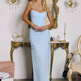 Amoris T726 Strapless Side Sash Chiffon Formal Gown