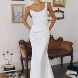 Amoris T727W One Shoulder Fitted Stretch Satin Mermaid Bridal Dress