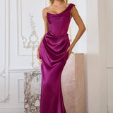 Amoris T727 One Shoulder Fitted Stretch Satin Mermaid Dress