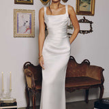 Amoris T729W Sleek Satin Adjustable Straps Fitted Off White Gown