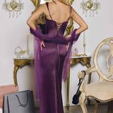 Amoris T729 Sleek Satin Adjustable Straps Fitted Gown