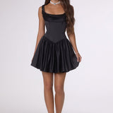 Amoris T735 Soft Satin Flared Mini Dress Adjustable Back