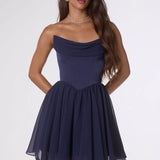 Amoris T740 Strapless Fit and Flare Mini Chiffon Dress