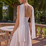 Amoris T741W Flowing A-Line Strapless Chiffon Off White Evening Gown