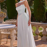 Amoris T741W Flowing A-Line Strapless Chiffon Off White Evening Gown