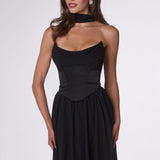 Amoris T741 Flowing A-Line Strapless Chiffon Evening Gown