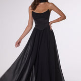 Amoris T741 Flowing A-Line Strapless Chiffon Evening Gown