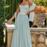 Amoris T741 Flowing A-Line Strapless Chiffon Evening Gown