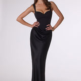 Amoris T742 Timeless Fitted Satin Formal Gown Crepe Bodice