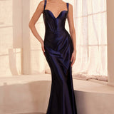 Ladivine Amoris T813 Long Fitted Corset Bodice Satin Prom Gown