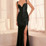 Ladivine Amoris T813 Long Fitted Corset Bodice Satin Prom Gown