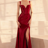 Ladivine Amoris T813 Long Fitted Corset Bodice Satin Prom Gown