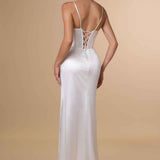 Amoris T815W Fitted Sultry Stretch Satin Bustier Bodice Off White Dress