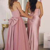 Amoris T816 Matte Satin Bodice Detachable Scarf Column Dress