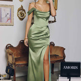 Amoris T820 Removable Strap Stretch Satin Floor Length Fitted Gown