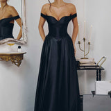 Amoris T821 Off Shoulder Sweetheart Neck Satin A-Line Dress