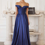 Amoris T821 Off Shoulder Sweetheart Neck Satin A-Line Dress