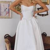 Amoris T822W Elegant Mikado Midi Strapless Wedding Reception Gown