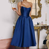 Amoris T822 Elegant Mikado Midi Timeless Strapless Gown