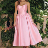 Amoris T822 Elegant Mikado Midi Timeless Strapless Gown