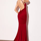 Astee T905 Long V-Neckline Open Back Fitted Evening Gown