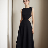 Timeless Elegance Backless Satin Midi Dress with Intricate Cutout