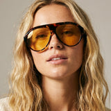 Tortoise Brown Aviator Sunglasses with Amber Lenses