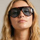 Tortoise Frame Blue Lens Oversized Sunglasses