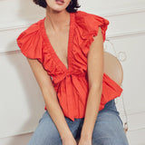 SCARLET COUNTRY GIRL WOVEN TOP