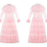 Vintage high neck Layered Ruffle tutu Skirt tulle prom dress with sleeves