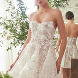 Andrea & Leo WL082 Bridal Mini A-Line Dress With Floral Applique